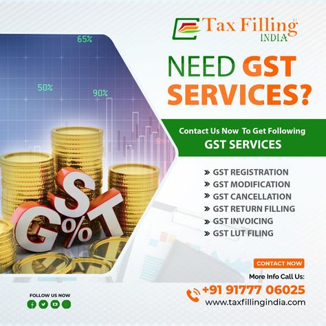 💼💡 If you're looking to streamline your GST compliance and minimize the complexities, consider availing GST Services.Contact Taxfilling india for GST Services and all kinds of taxation services. 📲 Call/WhatsApp: +91 9177706025 #GSTRegistration #GSTEnrollment #GST #GSTIndia #GSTUpdates #GSTReforms #GSTCompliance #GSTFiling #GSTInvoicing #GSTTaxation #GSTRegisternow #IGST #SGST Gst Registration, Call Whatsapp, Fashion Sewing, Banner Design, Accounting, India, Sewing, Quick Saves, Design