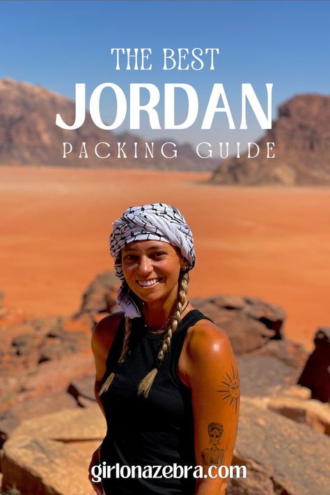 Planning a trip to Jordan in 2024? Our ultimate packing guide is here to help! Discover essential items, expert packing tips, and a comprehensive checklist to ensure you're fully prepared for your Jordan adventure. Learn what to bring, including clothing suitable for Jordan's diverse climates and culture and must-have gear. What to wear in Jordan, Jordan Travel, Petra, Packing for Petra, Desert Packing Gear, Cultural Dress Jordan, Jordan Packing List, Must Have Items Jordan Cultural Dress, Jordan Travel, Packing Guide, Wadi Rum, Essential Items, Must Have Items, What To Pack, Zebras, Packing Tips