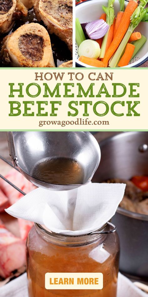 Beef Stock Recipe, Carrots Soup, Homemade Beef Stock, Beef Stock Recipes, Tomato Canning, Beef Soup Bones, Homemade Beef Broth, Soup Stock, Leftover Beef