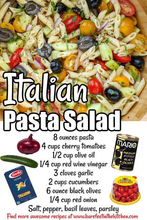 Pasta Crab Salad Recipe Easy, Pasta With Italian Dressing, Penne Pasta Salad, Pasta Salad With Tomatoes, Penne Pasta Salads, Bbq Meals, Macaroni Salads, Salad Italian, Salad With Tomatoes