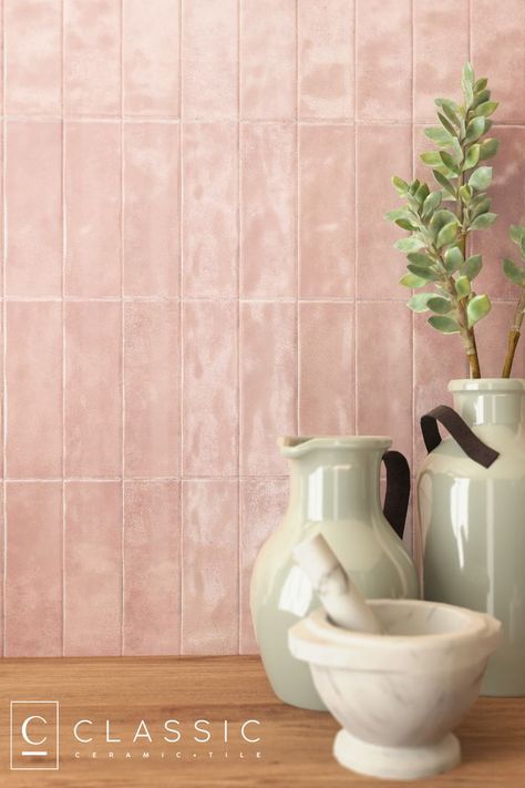 Pink Subway tile with crackle texture and detail Limestone Bathroom Tiles, Crackle Glaze Tiles, Pink Tile Bathroom, Bathroom Porcelain, Porcelain Tile Bathroom, Marble Bathroom Floor, Honed Marble Tiles, Sandstone Paving, Metro Tiles