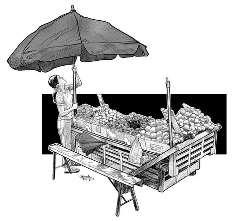 street-walk vendor - by residentpatriot Indian Illustration, Street Vendors, Street Vendor, Graphic Novel Art, Urban Sketching, Urban Design, Sheffield, Graphic Novel, Patio Umbrella