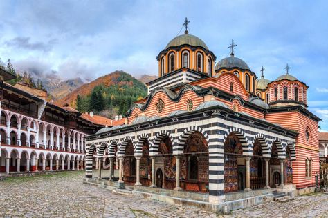 Is This the Most Beautiful Monastery in Europe? | #Bulgaria via Fodor's #Travel Velingrad Bulgaria, Rila Monastery, Obzor Bulgaria, Geghard Monastery, Montserrat Monastery, Rila Monastery Bulgaria, Revival Architecture, Mountain Town, Mountain Resort