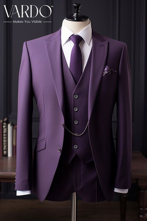 >>ORIGINAL ARTWORK AND CONTENT, PLEASE DO NOT COPY<< Men Suits, Suits For Man, Regal Purple Three-Piece Suit for Men - Elegant Wedding Attire, Formal Occasion Outfit Formal Attire. Classic and Stylish Formal Wear for Men piece Wedding Suit, Double Breasted, Formal Fashion Slim Fit Suit. Description: Elevate your style quotient with our exquisite Regal Purple Three-Piece Suit, a perfect blend of sophistication and modern flair. This dashing ensemble is tailor-made for those seeking to make a statement at weddings, galas, or any formal event. Crafted with precision, the deep purple hue exudes regality, while the three-piece design ensures a flawless fit and unparalleled comfort. The jacket features a sleek single-breasted cut with peak lapels, adding a touch of timeless charm. Paired with ma Purple And Gold Tuxedo, Purple Three Piece Suit Men, Purple Wedding Suit Men, Purple Tuxedo For Men, Violet Suit Men, Tailored Purple Groom Suit, Tailored Purple Suit For Groom, Purple Suit And Tie Accessories For Groom, Purple Fitted Suit And Tie Accessories For Groom