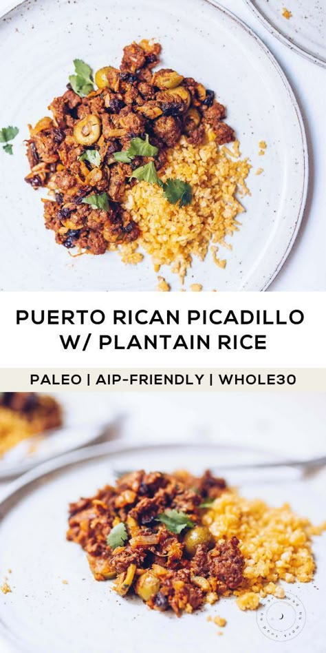 Aip Mexican, Plantain Rice, Puerto Rican Picadillo, Paleo Rice, Pro Metabolic, Paleo Roast, Paleo Menu, Plantain Recipes, Paleo Food