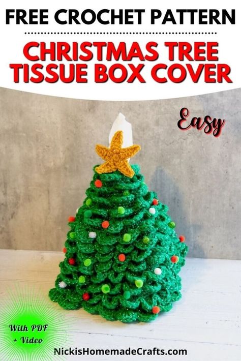 Tissue Box Pattern, Tissue Box Cover Pattern, Crochet Beginners, Crochet Christmas Tree, Kleenex Box Cover, Sparkle Yarn, Crochet Christmas Trees, I Love This Yarn, Fun Crochet