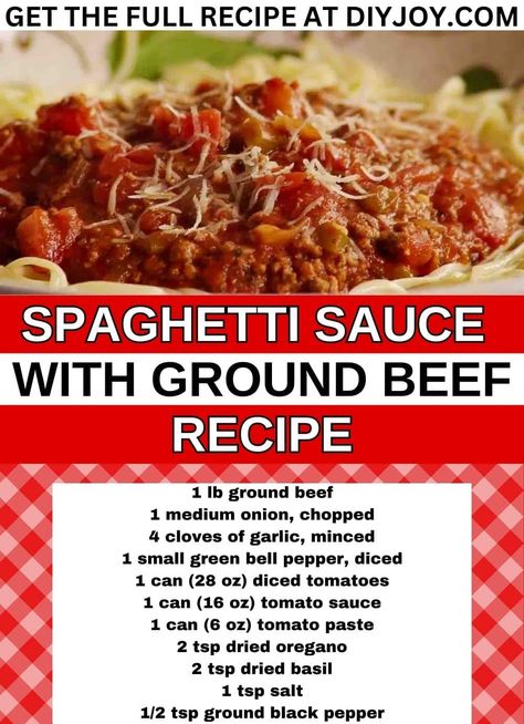 Spaghetti Sauce with Ground Beef Recipe Easy Spaghetti Recipes With Ground Beef, Ground Beef Spaghetti Recipes, Spaghetti Sauce With Ground Beef, Spaghetti Beef Recipe, Easy Spaghetti Sauce, Ground Beef Spaghetti Sauce, Recipes With 1lb Ground Beef, Spaghetti With Ground Beef, Spaghetti Recipes Easy