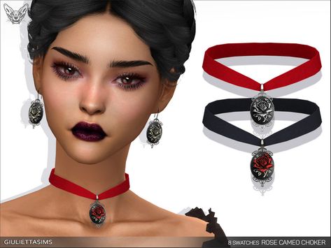 The Sims Resource - Victorian Gothic Rose Cameo Choker Gothic Sims 4, Sims 4 Victorian, Sims 4 Cc Goth, Leather Heart Choker, Cameo Choker, Sims Pets, Vampire Necklace, Vampire Jewelry, Sims Medieval