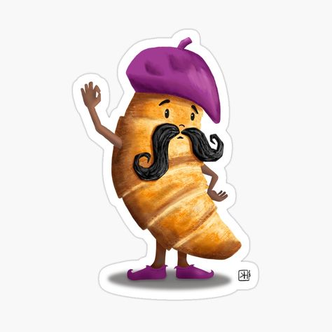 Get my art printed on awesome products. Support me at Redbubble #RBandME: https://www.redbubble.com/i/sticker/Monsieur-Croissant-by-Wildharegrafix/140086881.EJUG5?asc=u Croissant Sticker, Food Play, Brand Character, Incredible Edibles, Hand Embroidery Projects, Story Board, Redbubble Designs, Black Artists, Funny Art