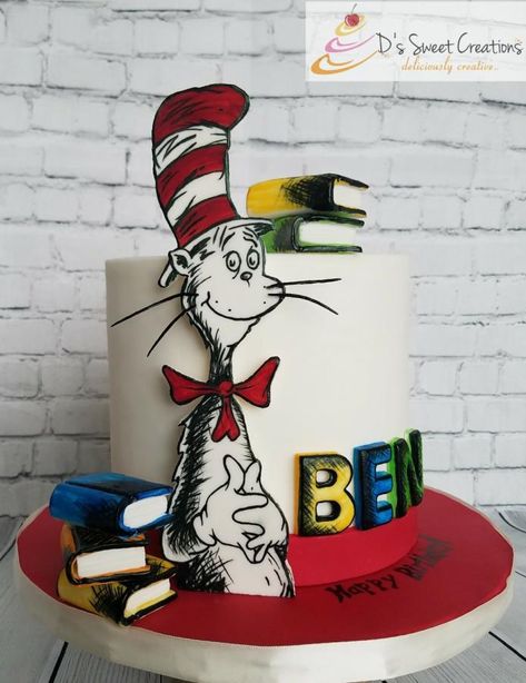 Cat In The Hat Cake, Trendy Cakes, Cat In The Hat Birthday, Dr Seuss Cake, Doctor Suess Birthday, Dr Seuss Party Ideas, Hat Birthday Party, Cat In The Hat Party, Son's Birthday