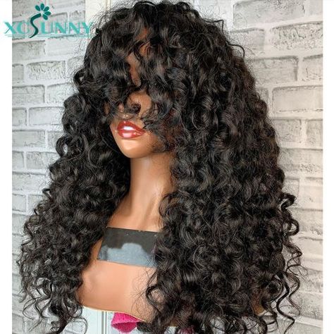 #bangwig #humanhairwigwithbangs #curlywig #wigwithbangs Long Curly Wig With Bangs, Black Hair Short Cuts, Best Human Hair Wigs, Curled Hair, Curly Bangs, Long Curly Wig, Bob Lace Front Wigs, High Quality Wigs, 100 Human Hair Wigs