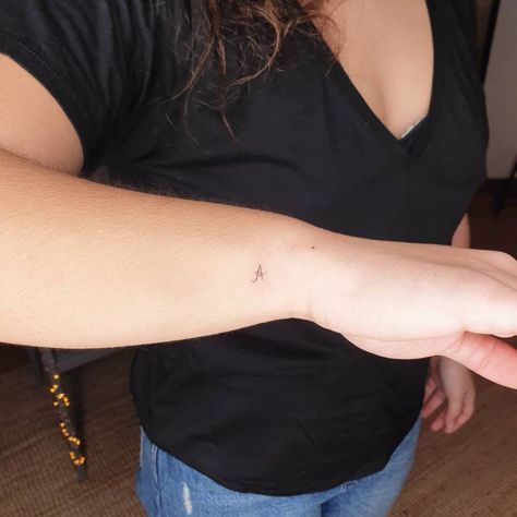 Letter Initial Tattoo Placement, Tiny Side Wrist Tattoos For Women, Wrist Letter Tattoo, F Tattoo Letter Initial, Letter Tattoo Placement, A Initial Tattoo, A Tattoo Letter, Cute Initial Tattoos, A Letter Tattoo