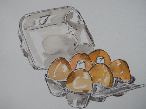 Original watercolour painting of a box of eggs hen chicken brown eggs half dozen | eBay Watercolor Eggs Painting, Egg Drawing Art, Egg Sketch, Hen Wallpaper, Travelling Journal, Eggs Drawing, Watercolor Eggs, Hen Art, Eggs Painting