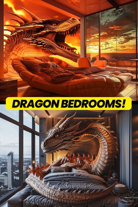 Create your own enchanted dragon retreat with these inspiring bedroom ideas! 🐉✨ Dive into a world of rich colors and magical accents to craft your dream space. #DragonDecor #FantasyBedroom #HomeDesignInspo #MythicalRetreat #DreamBedroom Medieval Bedroom Aesthetic, Dragon Themed Bedroom, Fantasy Bed, Dragon Bedroom, Dragon Sanctuary, Dragon Bed, Medieval Bedroom, Dragon Lair, Dragon Bedding