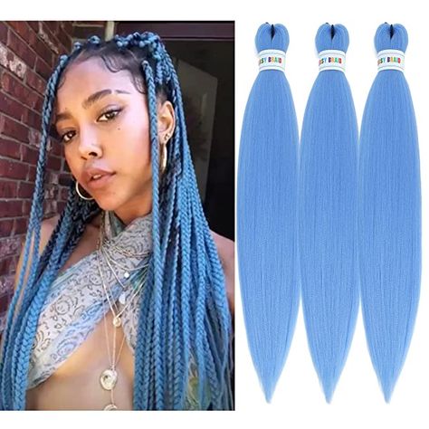 Light Blue Braids, Blue Braiding Hair, Blue Box Braids, Crochet Hair Braids, Blue Braids, Texture Crochet, Pre Stretched Braiding Hair, Purple Braids, Rainbow Braids