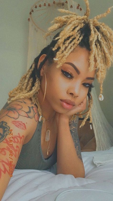 Pink Locs, Blonde Tips, Short Locs Hairstyles, Dreads Styles, Loc Journey, Dreadlock Hairstyles, Natural Hair Tips, Locs Hairstyles, Black Girls Hairstyles