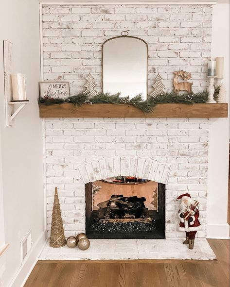 #whitewashed #brickfireplacemakeover #brick #fireplace #diyfireplacemakeover #customwoodwork #mantledecor #custom #holidaydecorating #holidaydecorchristmas #christmasmantel #christmasdecor #hearthandhand #targethomedecor #targetfinds #target #mirror #santaclaus @HearthAndHand @rustoleum @target @kirklandshome @HobbyLobby Brick Fireplace Farmhouse, Historic Craftsman Homes, Target Mirror, White Wash Brick Fireplace, Red Brick Fireplaces, White Brick Fireplace, Custom Dining Room, Diy Fireplace Makeover, Cozy Homes