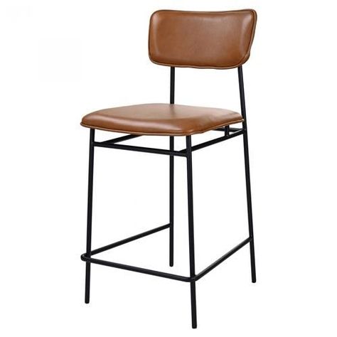 Aila Industrial Brown Upholstered Leather Black Metal Low Back Counter Stool Kitchen Island Counter, Island Counter, Brown Bar Stools, Modern Counter Stools, Leather Counter Stools, Black Bar Stools, The Sailor, Leather Bar Stools, Leather Bar