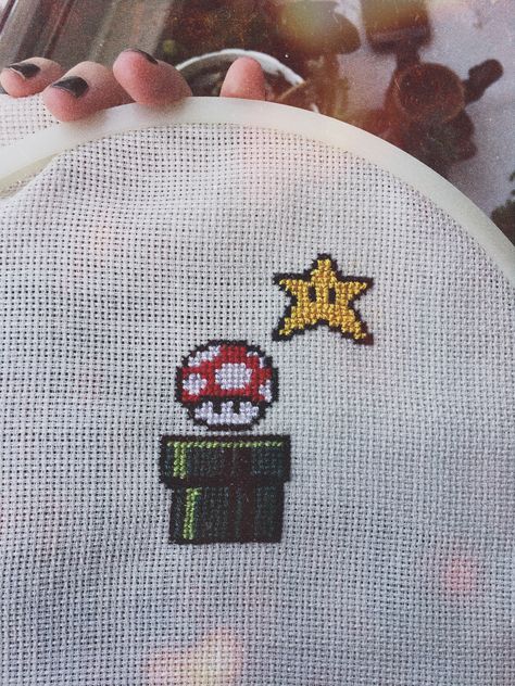 Mario Embroidery Designs, Super Mario Embroidery, Video Game Embroidery, Mario Embroidery, Floral Witch, Sus Art, Denim Embroidery, String Crafts, Embroidery Hoodie