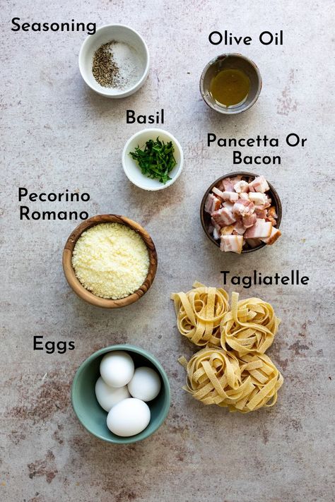 Fettuccini Noodles, Tagliatelle Carbonara, Carbonara Ingredients, Tagliatelle Recipe, Sailor Bailey, Pancetta Recipes, Crispy Pancetta, Pancetta Pasta, Tagliatelle Pasta