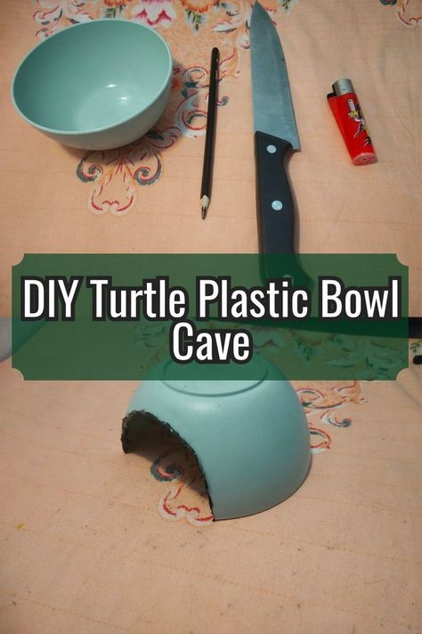 DIY Turtle Plastic Bowl Cave Diy Turtle, Turtle Species, Tortoise Care, Tortoise Habitat, Small Plastic Containers, Betta Tank, Pet Turtle, Hiding Spots, Plastic Container