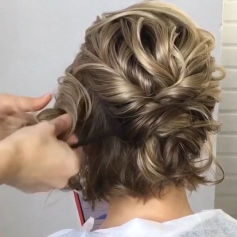 Number 4 Hair Care | ✨Short Hair Don’t Care Updo✨⁣ ⁣ Check out this adorable #updo perfect for #shorthair! Share this #hairinspo with a #bestie💕⁣ ⁣ 💋… | Instagram Side Braid Updo Short Hair, Shoulder Length Updo Tutorial, Styling Short Layered Hair, Half Updos For Short Hair, Short Hair Wedding Guest Styles, Upstyles For Short Hair, Braided Updo For Short Hair, Easy Mom Hairstyles, Updo Short Hair