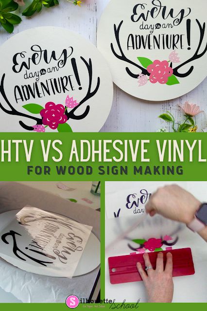 HTV vs. Adhesive Vinyl for Wood Sign Making Vinyl Wood Signs, Heat Transfer Vinyl Tutorial, Heat Transfer Vinyl Shirts, Spray Paint Wood, Vinyl Projects Silhouette, Heat Transfer Vinyl Projects, Silhouette School Blog, Vinyl Wood, Making Signs On Wood