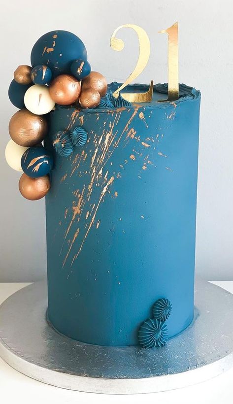 15. Blue and Gold Birthday Cake for 21st Birthday When you start planning your celebration, whether graduate, bridal shower, baby shower to birthday celebration—you... Birthday Cake Blue And Gold, Festival Cake, Cake 2023, Blue Birthday Cakes, 21st Cake, Gold Birthday Cake, Frozen Birthday Cake, Pretty Cake, Birthday Cake For Him