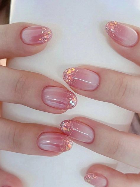 Multicolor  Collar    Color Nails Embellished   Nail,Hand & Foot Care Nails For Cinnamon Dress, Trending Dip Nails, Cute Press On Nails Short, Simple Design Nail Art, Pink And Gold Nails Short, Nail French Design, Nails Dip Ombre, Cute Pink Short Nails, Nail Art Short Nails Simple