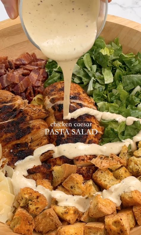 Gluten Free Croutons, Gluten Free Baguette, Chicken Caesar Pasta, Caesar Pasta Salad, Caesar Pasta, Chicken Caesar Pasta Salad, Pasta Salad Ingredients, Caesar Salad Recipe, Chicken Caesar