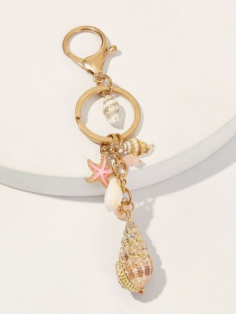 Shell & Starfish Charm Keychain | SHEIN USA Shell Keychain, Free Beauty Samples, Boho Keychain, Eye Decor, Beauty Samples, Puka Shell, Charm Keychain, Key Card Holder, Gold Style