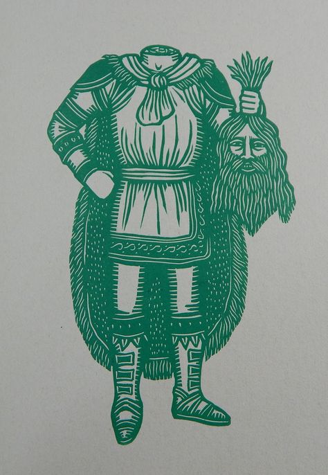 Gawain And The Green Knight, Sir Gawain, The Green Knight, Woodcut Tattoo, End Papers, Medieval Tattoo, Knight Tattoo, Roi Arthur, Green Knight