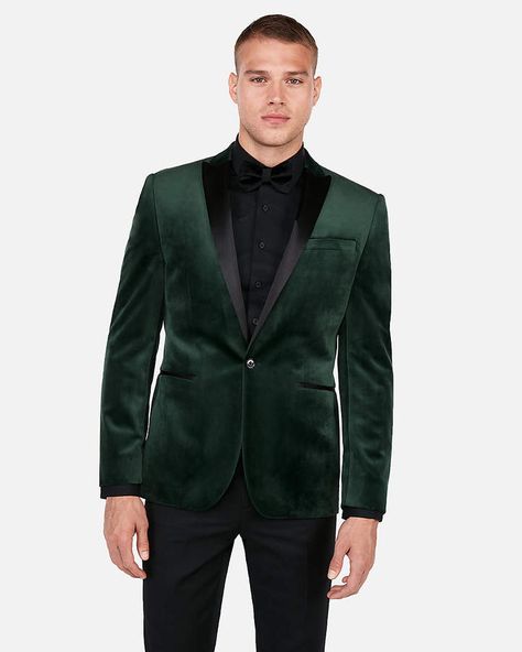 Step out in luxurious style with this tuxedo jacket that features smooth, rich velvet, satiny lapels and an expertly tailored fit. Pair with the matching pants or mix and match for a polished look. Express Slim Green Velvet Tuxedo Jacket Green Velvet Suit Jacket Men, Green Velvet Suit Jacket, Green Velvet Tuxedo, Mens Velvet Suit, Green Velvet Suit, Velvet Tuxedo Jacket, Green Suit Men, Green Suit Jacket, Velvet Suit Jacket