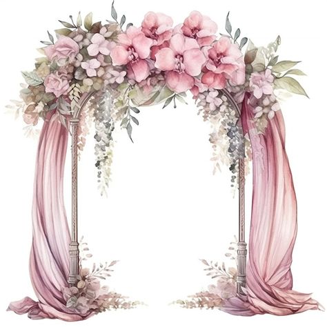 Floral Arch Drawing, Flower Arch Illustration, Archway Garland, Pink Flower Arch, Pink Wedding Card, Arch With Flowers, Garland Wreaths, 1000 Wedding, Wedding Illustration Card