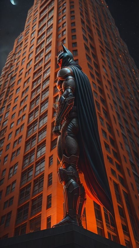 Night background of Batman standing near a tall building Batman Standing, Night Background, Batman Wallpaper, Batman, Building, Art