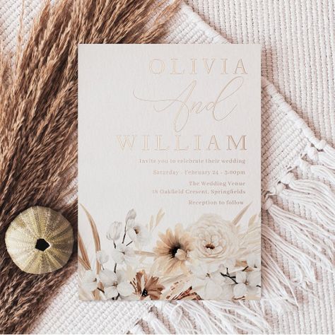 Elegant Boho Floral Rose Gold Wedding Foil Invitation Neutral Boho Wedding, Boho Floral Wedding, Popular Wedding Invitations, Wedding Invitation Trends, Rose Gold Wedding Invitations, Gold Foil Wedding Invitations, Spring Wedding Invitations, Gold Foil Wedding, Winter Wedding Invitations