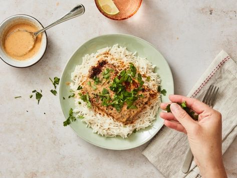 Crispy Pacific Halibut with Thai Red Curry and Coconut Rice | Wild Alaskan Company Best Halibut Recipes, Thai Fish Curry, Chermoula Sauce, Thai Fish, Coconut Rice Recipe, Seafood Meals, Halibut Recipes, Sustainable Food Systems, Cooking Jasmine Rice