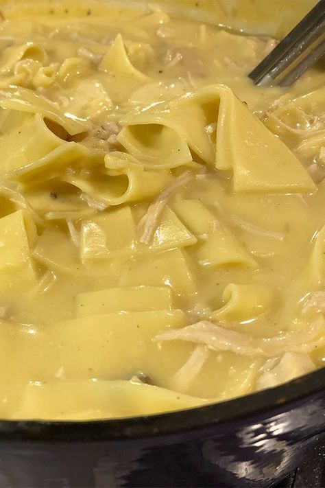 Cream Of Mushroom Soup Chicken, Mushroom Soup Chicken, Chicken Pastry, Easy Chicken And Noodles, Creamy Chicken And Noodles, Crockpot Chicken And Noodles, Chicken And Noodles, Creamy Chicken Noodle Soup, Chicken Noodle Soup Easy