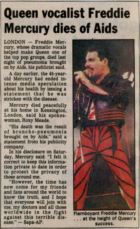 Freddie Mercury on Twitter: "+++ #BreakingNews - Rock star #FreddieMercury is dead ! +++… " Newspaper Article, Freddie Mercury, On Stage, Archaeology, Newspaper, Basement, Queen, Red, Black