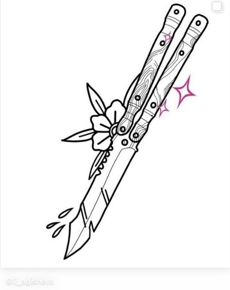 Balisong Knife Drawing, Drawable Tattoos, Butterfly Knife Drawing, How To Draw A Knife, Butterfly Knife Tattoo, Knife Drawings, Dagger Drawing, Bisexual Wallpaper, Knife Drawing