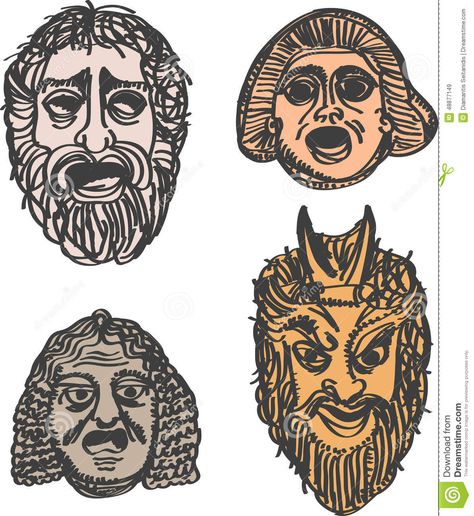 Classical ancient Greek drama masks Greek Drama Masks, Greek Mask, Theatre Drawing, Greek Chorus, Ancient Greek Theatre, Theater Mask, Greek Theater, Drama Masks, Greek Pattern