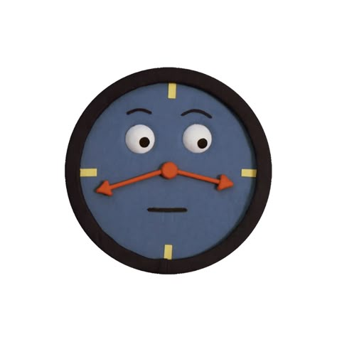 It’s a clock that’s all made out of the texture they use in puppets. The rim is black, the arrows are facing towards 3:43 - 3:44 and are red, three yellow rectangles at 12:00, 3:00, 6:00, and 9:00 which are yellow, round cartoonish eyes above the red arrows with curved lines as eyebrows above the eyes, and a straight line under the arrows as a mouth. It is a character in the web series call Don’t Hug Me I’m Scared. Dont Hug Me Im Scared, Red Guy, Dont Hug Me, I M Scared, Indie Horror, Psychological Horror, Puppet Show, Im Scared, Hug Me