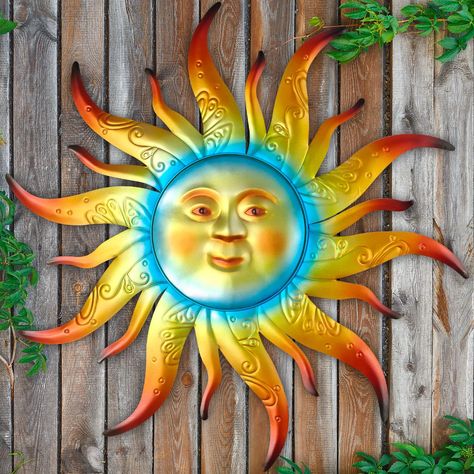 PRICES MAY VARY. 🌞【Unique Design】: The metal sun wall art is an ideal choice for wall decorations, which can bring a sense of design and art to your home. Unique 3D metal sun wall sculptures, made of high-quality metal materials, are carefully crafted by hand, with exquisite workmanship, smooth surfaces, and bright colors, adding a touch of color to your space. 【Excellent Decoration】: The metal sun wall decoration is very suitable for indoor and outdoor use, adding a unique style to your garden Front Of House Wall Decor Outside, Metal Sun Wall Art, Sculpture For Garden, Farmhouse Yard, Garden Fence Art, Hippie Garden, Sun Wall Decor, Garden Farmhouse, Face Sculpture