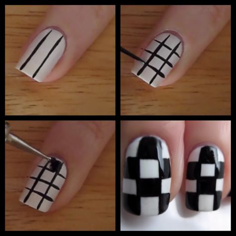 Nails Checkered, Nails Coffin Short, Checkered Nails, Tape Nail Art, Quick Nail Art, Kare Kare, Punk Nails, Nail Art For Beginners, Simple Gel Nails