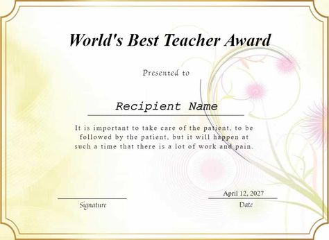 📚 Celebrate Your Amazing Teacher! 🎓 Show your gratitude with our Editable World’s Best Teacher Award Certificate! Perfect for end-of-year gifts, Teacher’s Day, or as a special thank-you, this customizable certificate is a meaningful way to honor the incredible educators in your life. 🌟 ✨ Features: Fully Editable: Customize with your own text and design elements Three Elegant Styles: Choose from classic, modern, or playful designs to match any teacher's personality Instant Download: Conveni... Best Teacher Award Certificate, Award Certificate Design, Best Teacher Award, Awards Certificates Design, Worlds Best Teacher, Teacher Awards, Awards Certificates Template, Gifts Teacher, Certificate Design