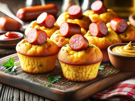 Savory Kielbasa Corndog Muffins: A Perfect Blend of Comfort and Convenience - NewsBreak Kielbasa And Cornbread, Cornbread Bacon Muffins, Pimento Cheese Cornbread Muffins, Cornbread And Hotdogs Mini Muffins, Jalepeno Cornbread Jiffy Corn Muffins, Fluffy Cornbread, Hearty Food, Corn Dog Muffins, Kielbasa Sausage