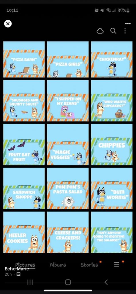 Bluey Themed Food Labels, Bluey Cake 1st Birthday, Blurt Themed Birthday, Bluey Meal Ideas, Food For A Bluey Party, Bluey Birthday Food Cards, Bluey Catch Phrases, Bluey Birthday Party Drinks, Fifth Birthday Bluey