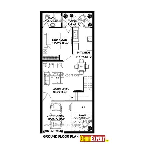 House Plan for 20 Feet by 45 Feet plot (Plot Size 100 Square Yards) - GharExpert.com Floor Plan Ideas, Budget House Plans, 20x40 House Plans, Plot Plan, Narrow House Plans, House Plans With Pictures, House Plans With Photos, 4 Bedroom House Plans, Duplex House Plans