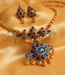 Buy BEAUTIFUL ROYAL BLUE ANTIQUE ROYAL NECKLACE SET necklace-set online Royal Necklace, Kemp Jewellery, Kemp Necklace, Antique Necklace Set, The Bling Ring, Blue Antique, Indian Products, Gold Jewelry Simple Necklace, Long Pearl Necklaces