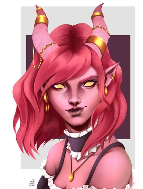 tiefling player character or NPC for DnD or Pathfinder Pink Tiefling, Tiefling Female, Dnd Tiefling, Tiefling Bard, Dnd Races, Female Character Concept, 다크 판타지, Dungeons And Dragons Characters, Demon Art